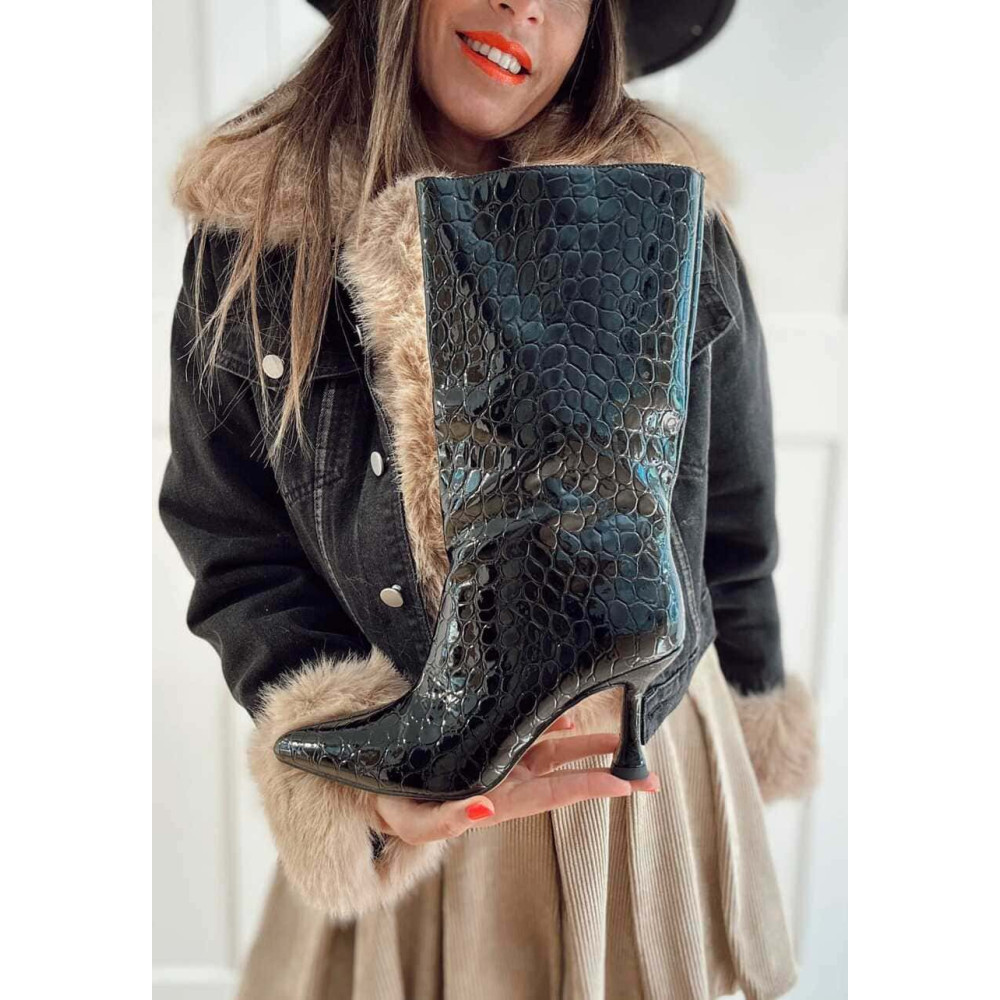 Bota Kitten Efecto Reptil KAIDRA Negro HEVE