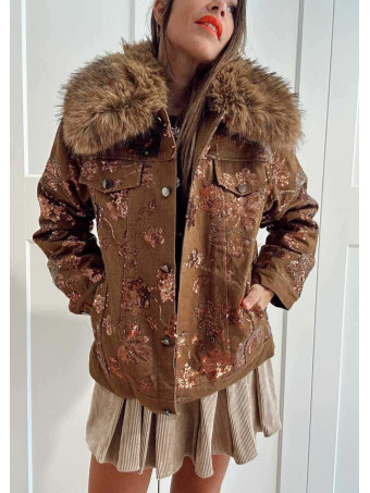 Cazadora Vaquera Lentejuelas HALYA Marrón HEVE