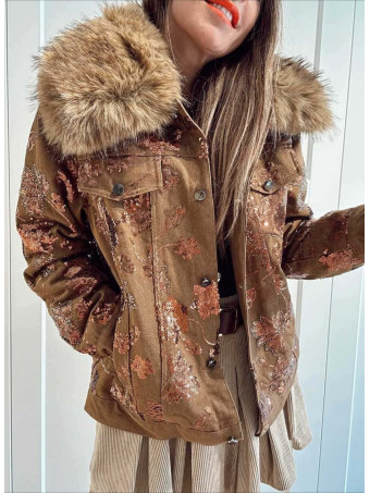 Cazadora Vaquera Lentejuelas HALYA Marrón HEVE