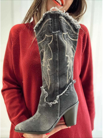 Bota Cowboy Denim DUSTCODE Negro HEVE