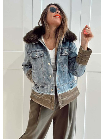 Cazadora Vaquera Combinada LAKORA Blue Jean/Verde HEVE