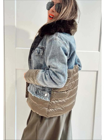 Cazadora Vaquera Combinada LAKORA Blue Jean/Verde HEVE