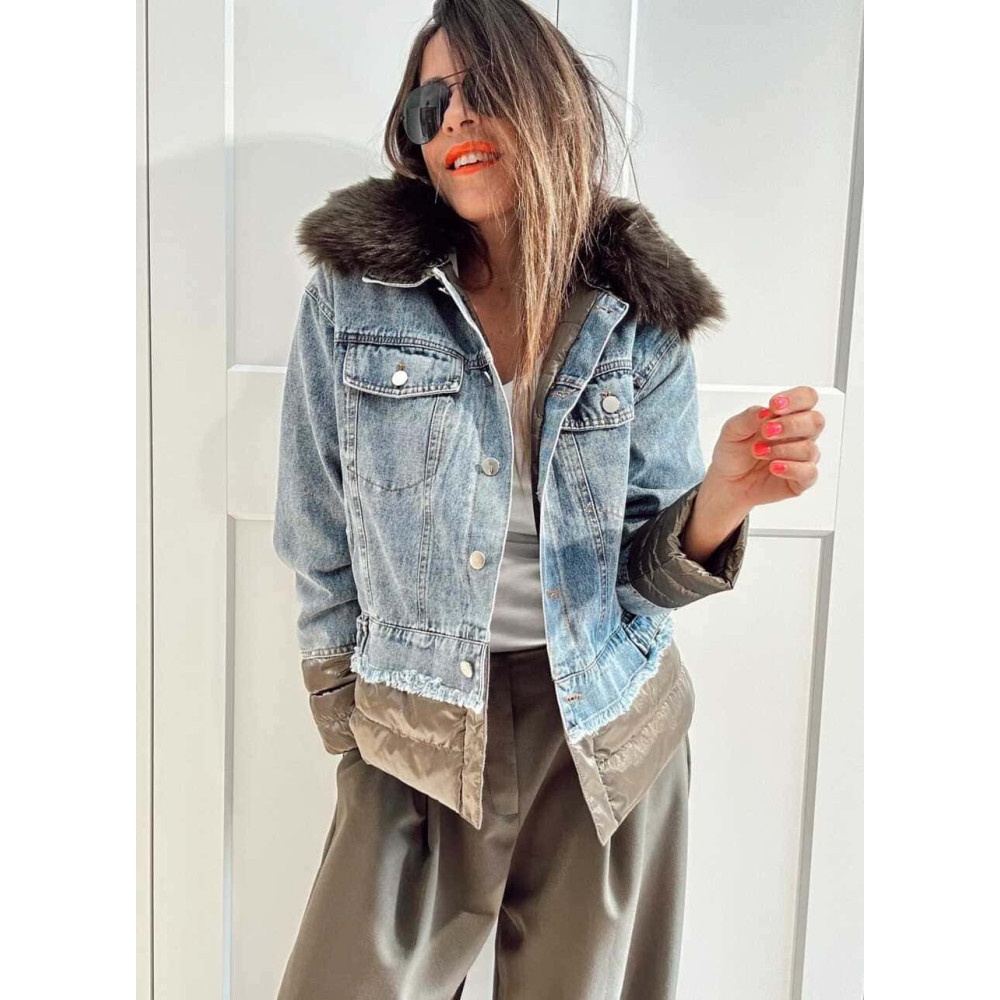 Cazadora Vaquera Combinada LAKORA Blue Jean/Verde HEVE