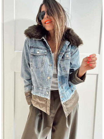 Cazadora Vaquera Combinada LAKORA Blue Jean/Verde HEVE