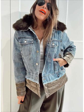 Cazadora Vaquera Combinada LAKORA Blue Jean/Verde HEVE