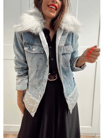 Cazadora Vaquera Combinada LAKORA Blue Jean/Gris HEVE