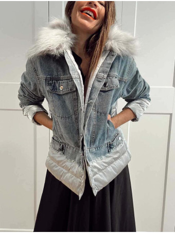 Cazadora Vaquera Combinada LAKORA Blue Jean/Gris HEVE