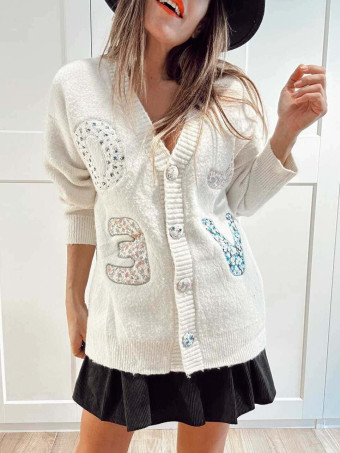 Chaqueta Punto Patchwork LOVE Beige