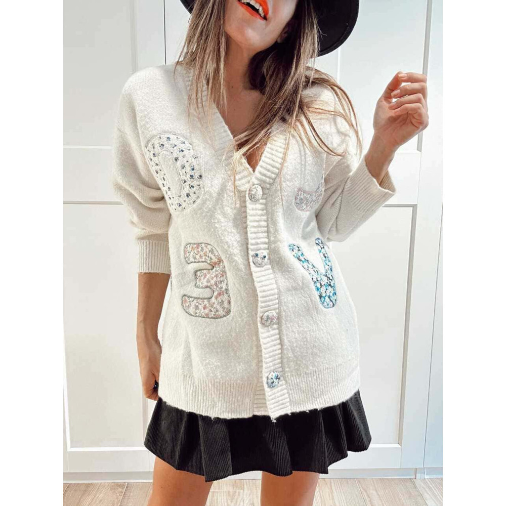 Chaqueta Punto Patchwork LOVE Beige