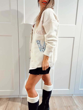 Chaqueta Punto Patchwork LOVE Beige