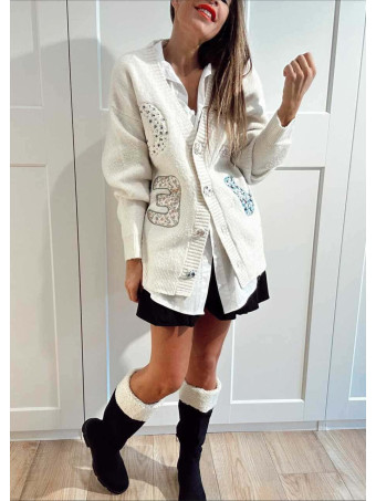 Chaqueta Punto Patchwork LOVE Beige