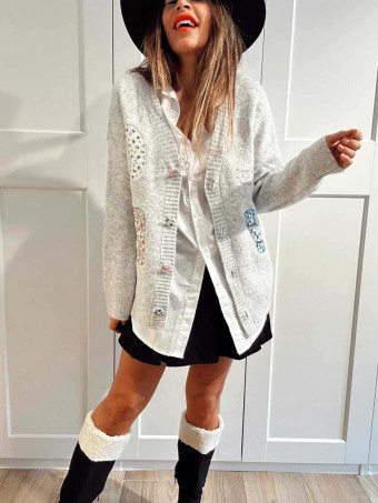 Chaqueta Punto Patchwork LOVE Gris HEVE