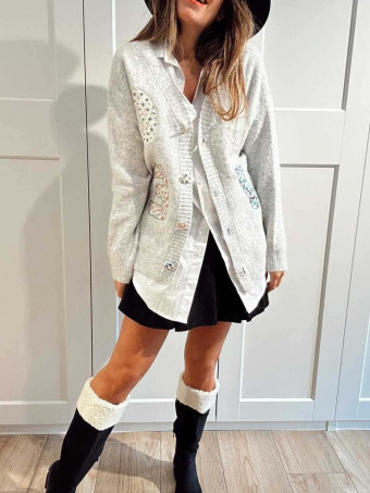 Chaqueta Punto Patchwork LOVE Gris HEVE