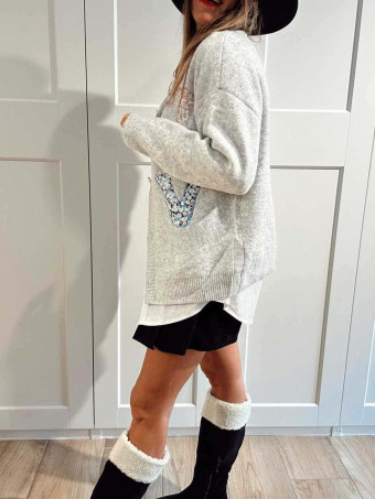 Chaqueta Punto Patchwork LOVE Gris HEVE