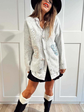 Chaqueta Punto Patchwork LOVE Gris HEVE