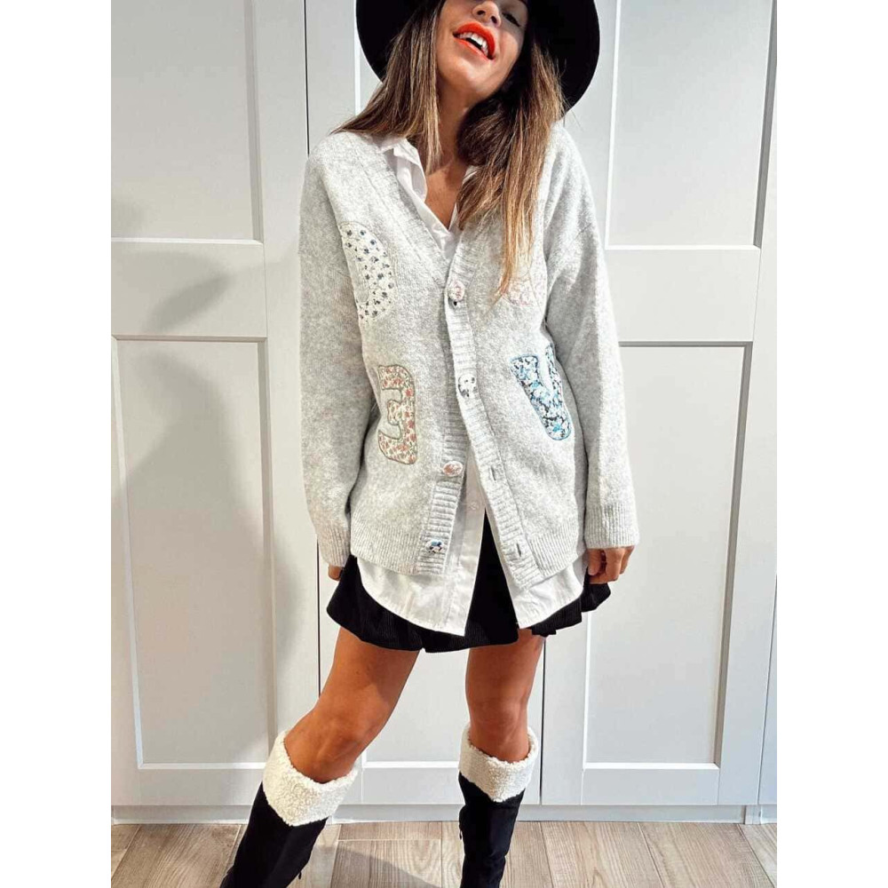 Chaqueta Punto Patchwork LOVE Gris HEVE