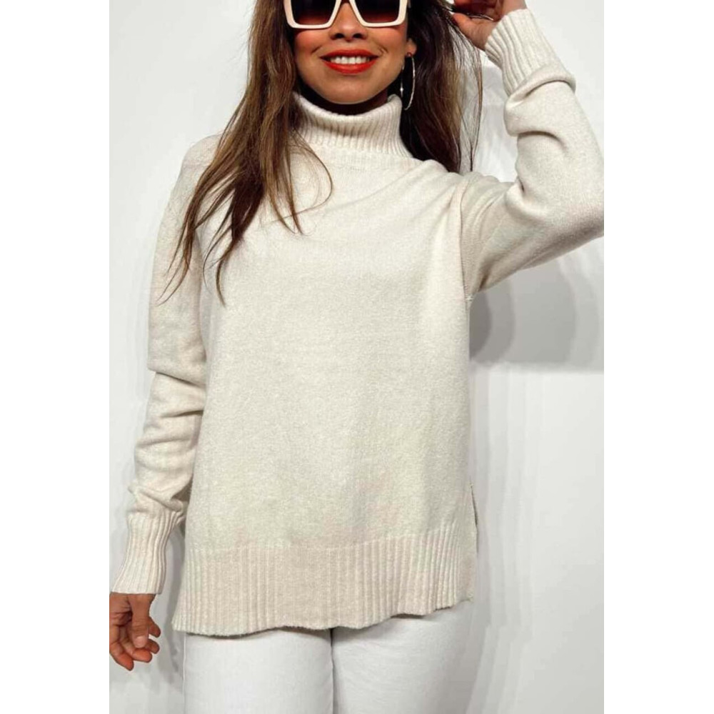 Jersey Básico Cuello Vuelto HALLENITTA Beige HEVE