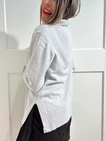 Jersey Básico Cuello Vuelto HALLENITTA Gris HEVE