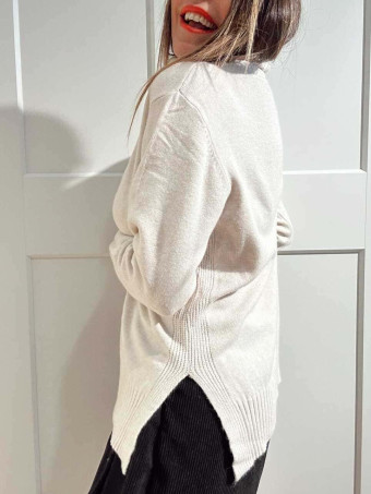 Jersey Básico Cuello Vuelto HALLENITTA Beige HEVE