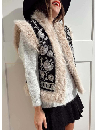 Chaleco Bordado Floral SUMAYRA Negro/Gris HEVE