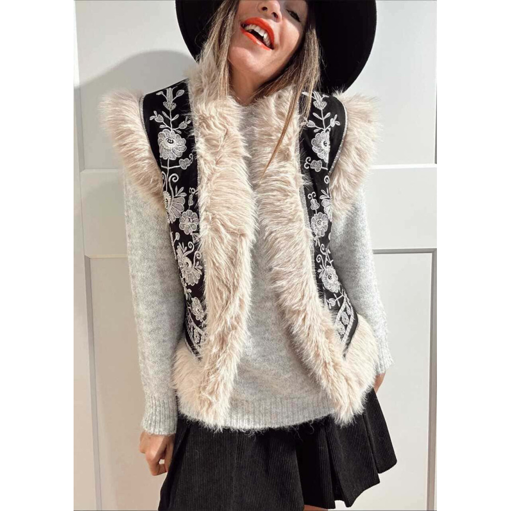 Chaleco Bordado Floral SUMAYRA Negro/Gris HEVE