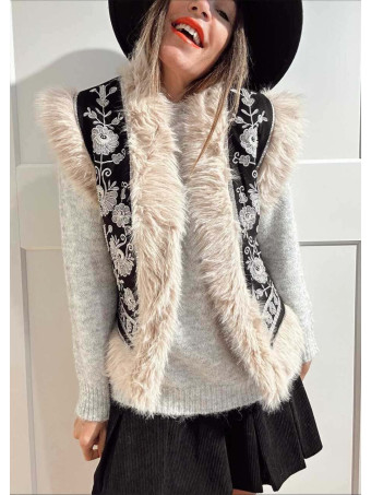Chaleco Bordado Floral SUMAYRA Negro/Gris HEVE