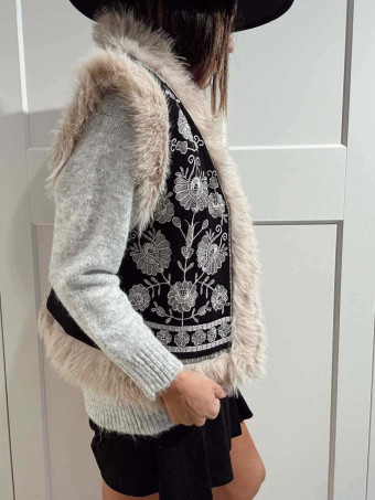 Chaleco Bordado Floral SUMAYRA Negro/Gris HEVE