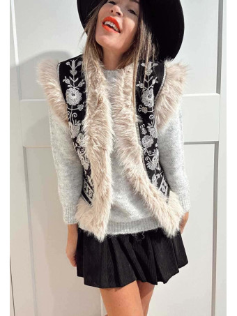 Chaleco Bordado Floral SUMAYRA Negro/Gris HEVE