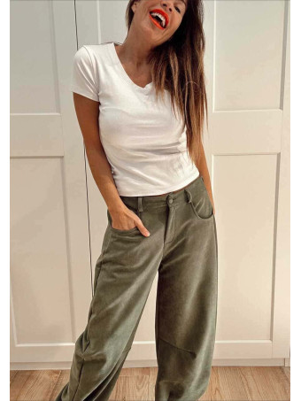 Pantalón Balloon Efecto Ante KORNE Verde Militar HEVE