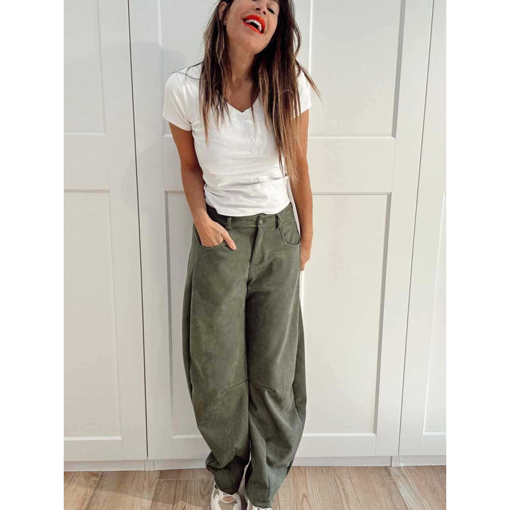 Pantalón Balloon Efecto Ante KORNE Verde Militar HEVE