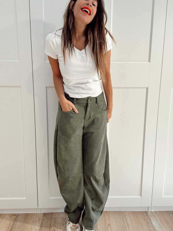 Pantalón Balloon Efecto Ante KORNE Verde Militar HEVE