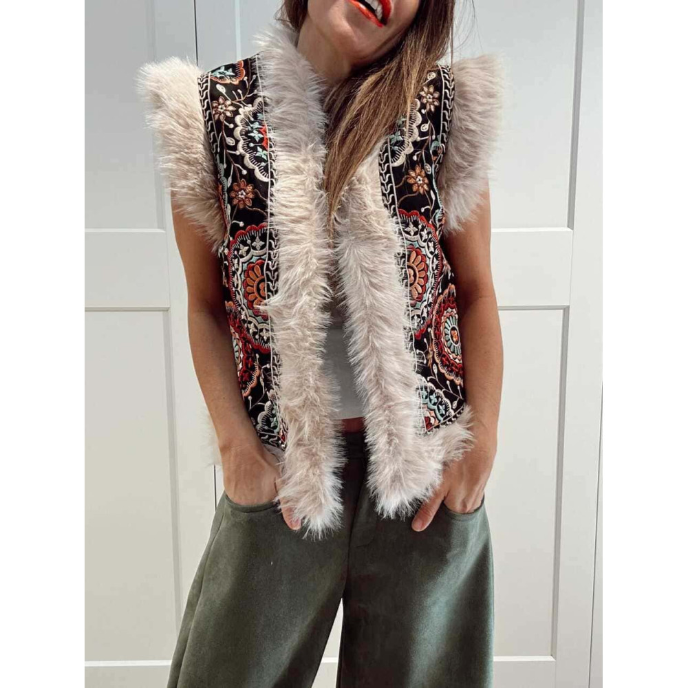 Chaleco Bordado Mandalas ANANDA Negro/Multicolor HEVE