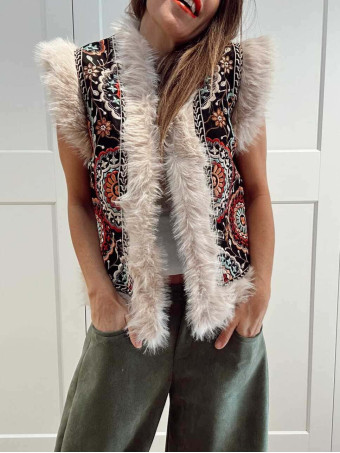 Chaleco Bordado Mandalas ANANDA Negro/Multicolor HEVE