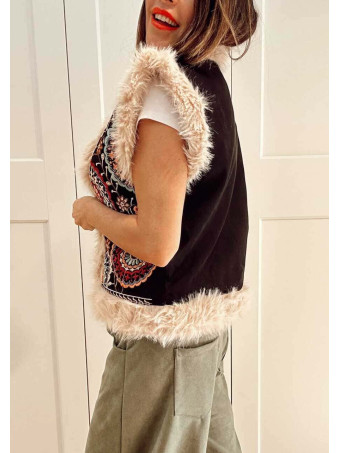 Chaleco Bordado Mandalas ANANDA Negro/Multicolor HEVE