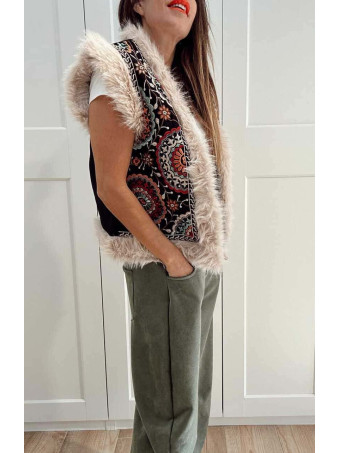 Chaleco Bordado Mandalas ANANDA Negro/Multicolor HEVE