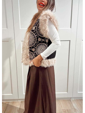 Chaleco Bordado Mandalas ANANDA Negro/Beige HEVE