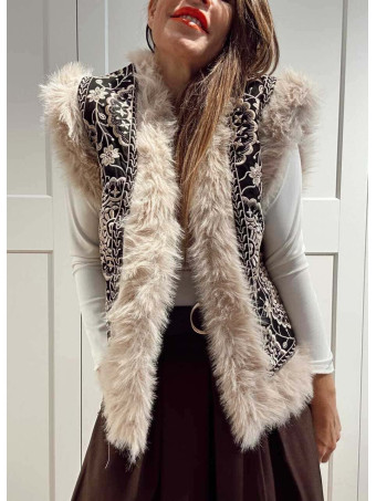 Chaleco Bordado Mandalas ANANDA Negro/Beige HEVE