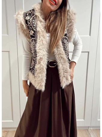 Chaleco Bordado Mandalas ANANDA Negro/Beige HEVE