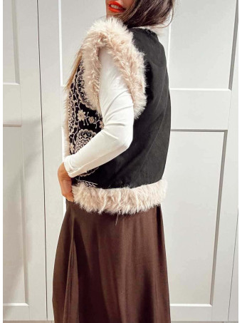 Chaleco Bordado Mandalas ANANDA Negro/Beige HEVE