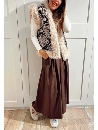 Chaleco Bordado Mandalas ANANDA Negro/Beige HEVE