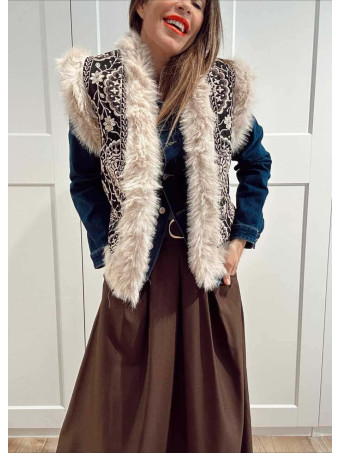 Chaleco Bordado Mandalas ANANDA Negro/Beige HEVE