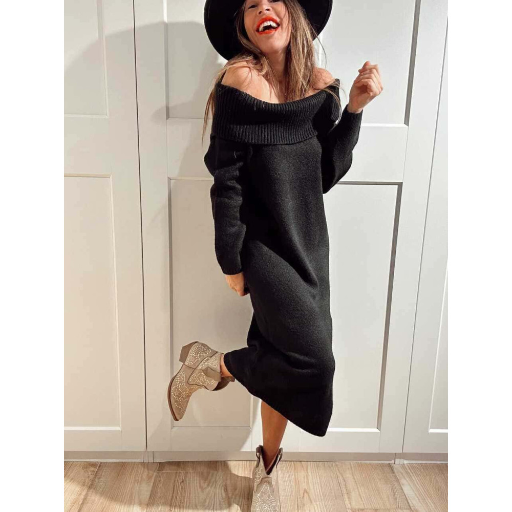 Vestido Punto Escote Barco BETHANYA Negro HEVE