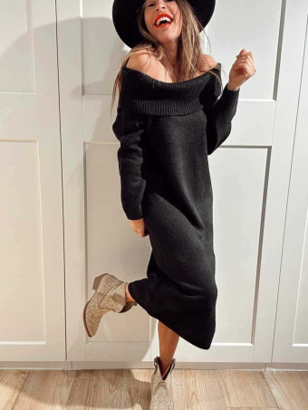 Vestido Punto Escote Barco BETHANYA Negro HEVE