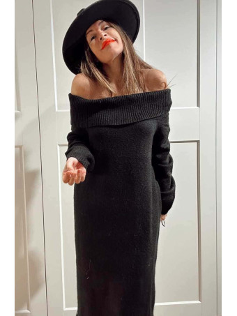 Vestido Punto Escote Barco BETHANYA Negro HEVE