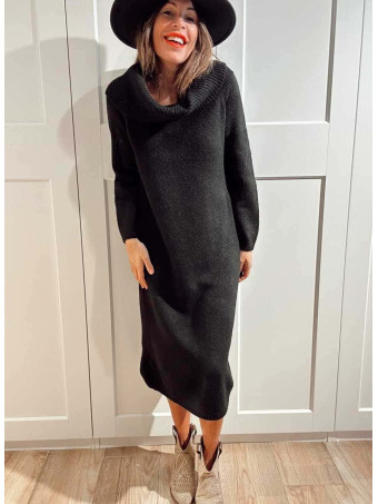 Vestido Punto Escote Barco BETHANYA Negro HEVE