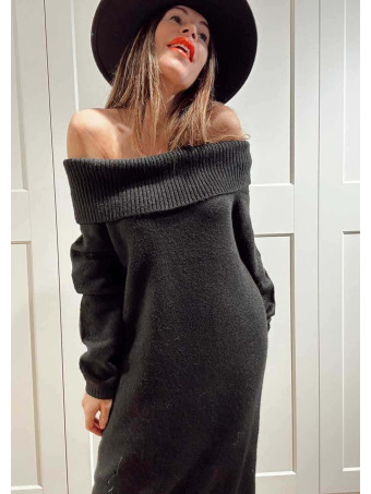 Vestido Punto Escote Barco BETHANYA Negro HEVE