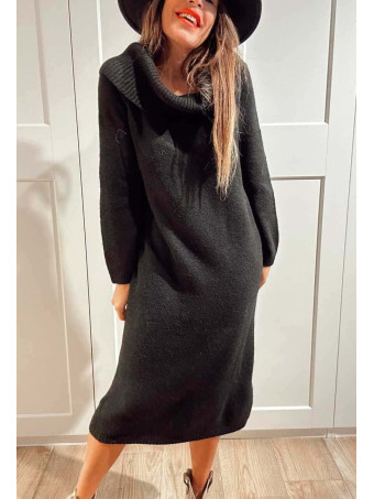 Vestido Punto Escote Barco BETHANYA Negro HEVE