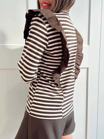 Camiseta Rayas con Volante GHAZAL Marrón/Beige HEVE