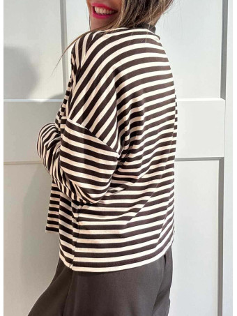 Camiseta Rayas Manga Larga RAYIANNA Marrón/Beige HEVE