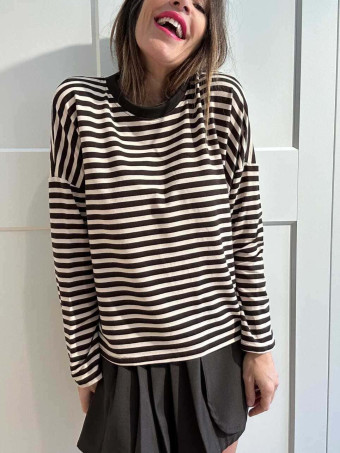 Camiseta Rayas Manga Larga RAYIANNA Marrón/Beige HEVE